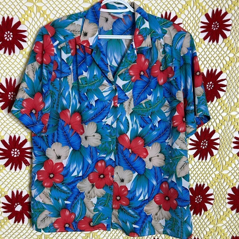 Koret Blue and Red Floral Shirt